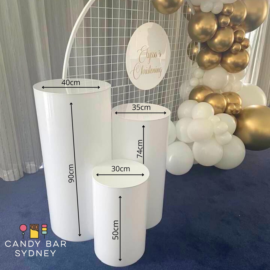 Round Plinth / Cake Stand Hire Set of 3 Small, Medium & Large